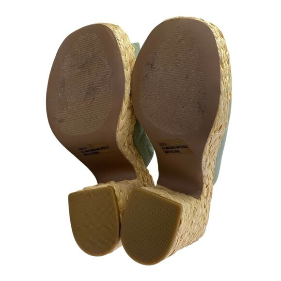 Lulus Ervyn Women's Mint Green Suede Raffia Platform Slip On Slide Sandals Sz 8 - Picture 4 of 5